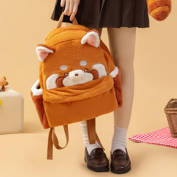 Red Panda Fluffy Backpack, Animal Book Bag